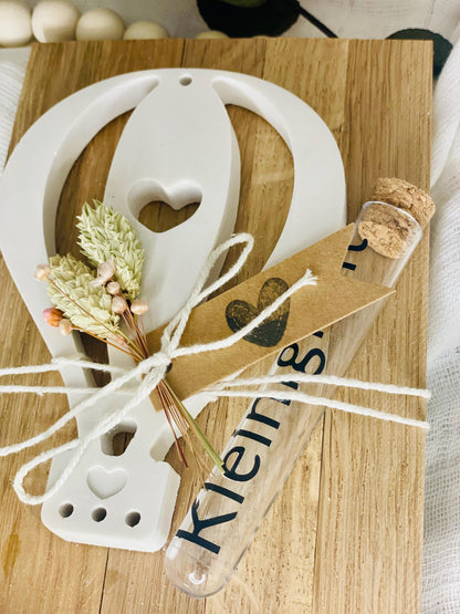 Geschenkkarte Ballon aus Holz, weißer Gießmasse und Reagenzglas Röhrchen als Geldgeschenk Das Glückswerk