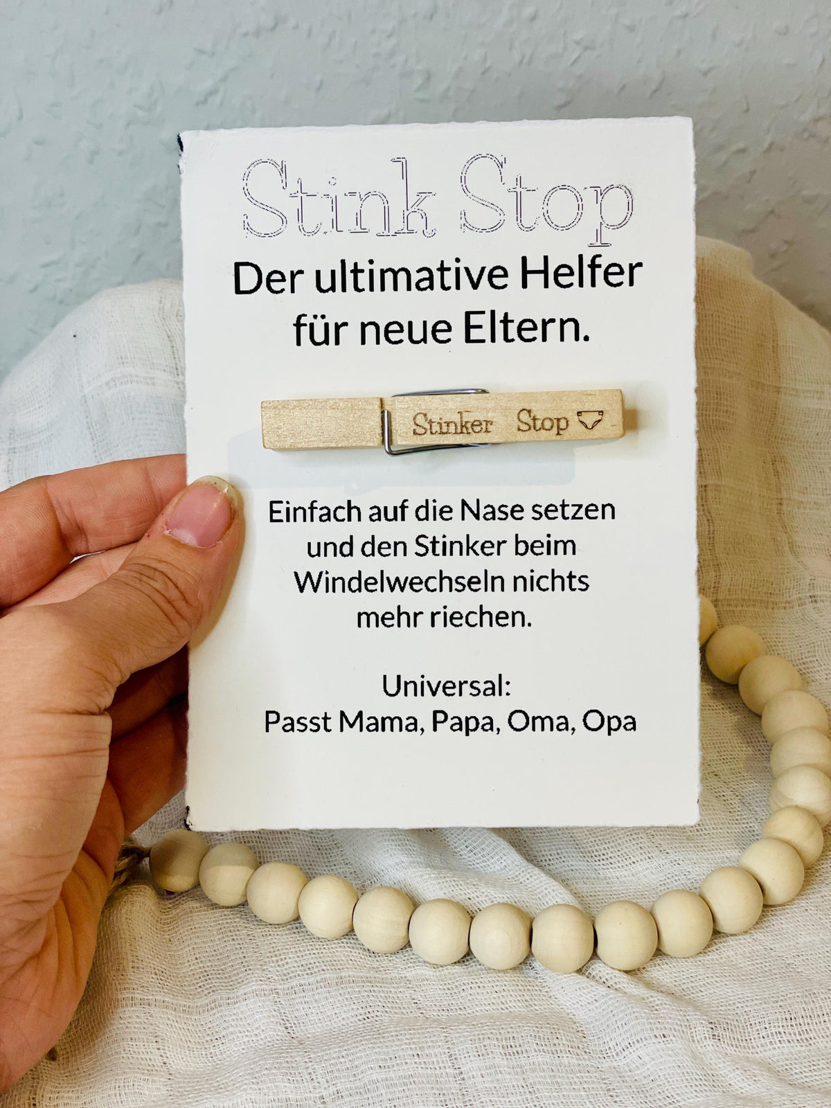 Stinker Stopp Wäscheklammer Geschenk Geburt, Kraftpapier oder weiße Karte, Mama Papa Oma Opa, DasGlueckswerk, Geburt & Baby, Greeting Cards, holz, kraftpapier, wäscheklammer