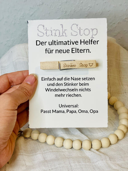Stinker Stopp Wäscheklammer Geschenk Geburt, Kraftpapier oder weiße Karte, Mama Papa Oma Opa, DasGlueckswerk, Geburt & Baby, Greeting Cards, holz, kraftpapier, wäscheklammer