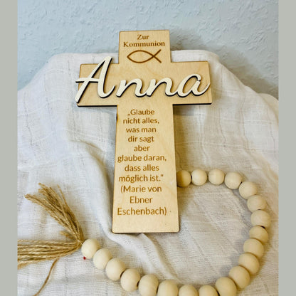 Christliches Geschenk zur Taufe oder Kommunion Kreuz mit Namen Kreuz Das Glückswerk