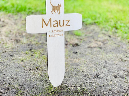 Trauerkreuz Haustierbestattung aus Holz, personalisiert mit Gravur, Gedenkzeichen für Hund und Katze, DasGlueckswerk, Tierfreunde, Grave Markers & Decoration, Holz