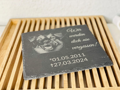 Schiefertafel Grabstein Haustier, Gedenktafel Katze Hund Kaninchen, 20x20cm, DasGlueckswerk, Tierfreunde, Grave Markers & Decoration, schiefer