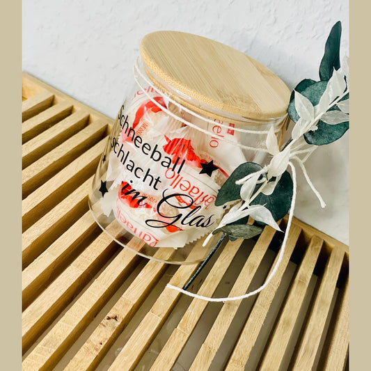 Bonbonglas - SchneeballSchlacht im Glas mit Holzdeckel Gefäß Das Glückswerk