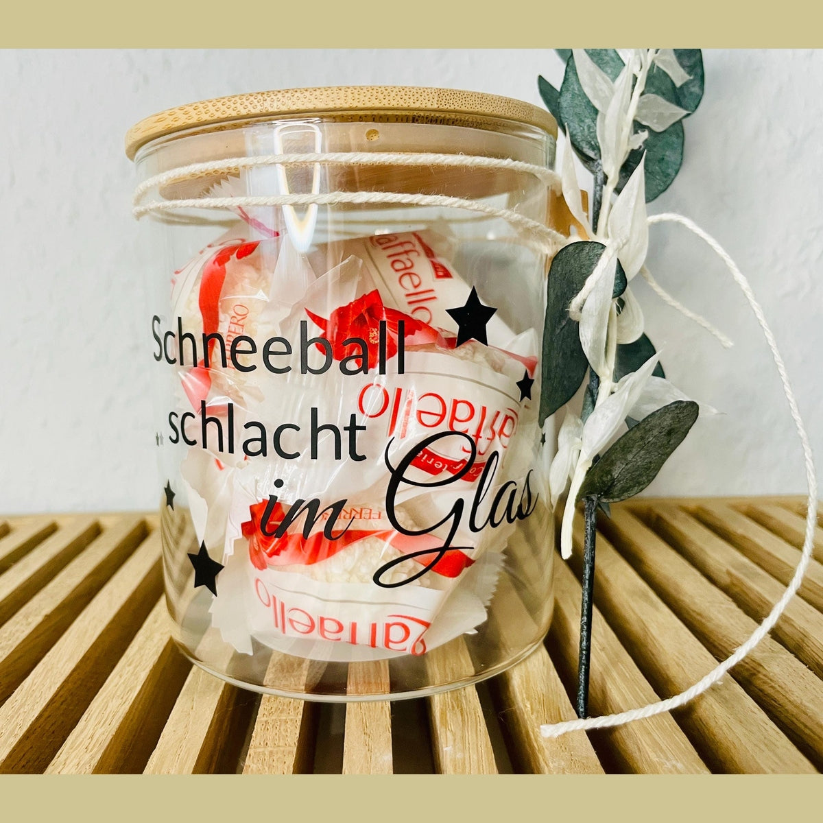 Bonbonglas - SchneeballSchlacht im Glas mit Holzdeckel Gefäß Das Glückswerk
