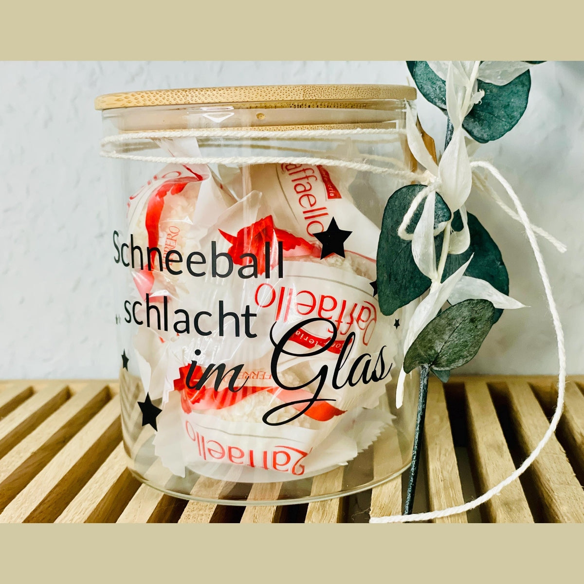 Bonbonglas - SchneeballSchlacht im Glas mit Holzdeckel Gefäß Das Glückswerk