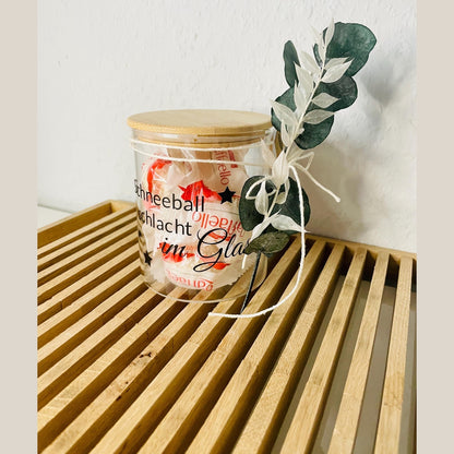 Bonbonglas - SchneeballSchlacht im Glas mit Holzdeckel Gefäß Das Glückswerk