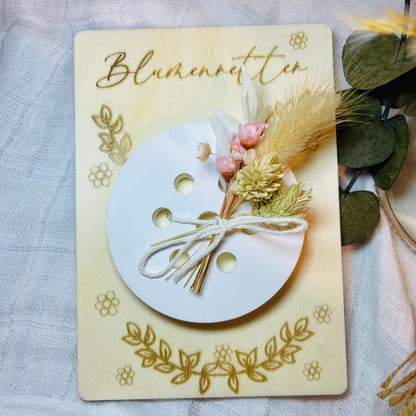Handgefertigter Blumenretter aus Raysin- die perfekte Geschenkidee passend für Glück Gläser Blumenretter Das Glückswerk auf Holz