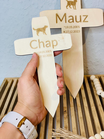 Trauerkreuz Haustierbestattung aus Holz, personalisiert mit Gravur, Gedenkzeichen für Hund und Katze, DasGlueckswerk, Tierfreunde, Grave Markers & Decoration, Holz