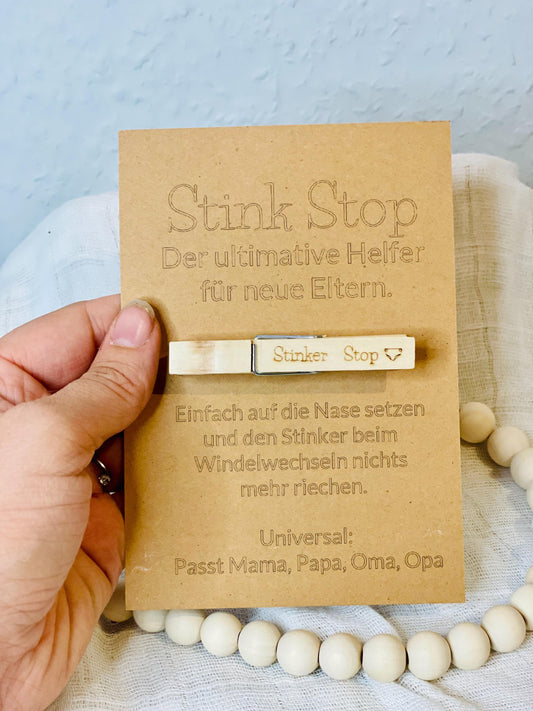 Stink Stop - Geschenk für frischgebackene Eltern mit Wäscheklammer
