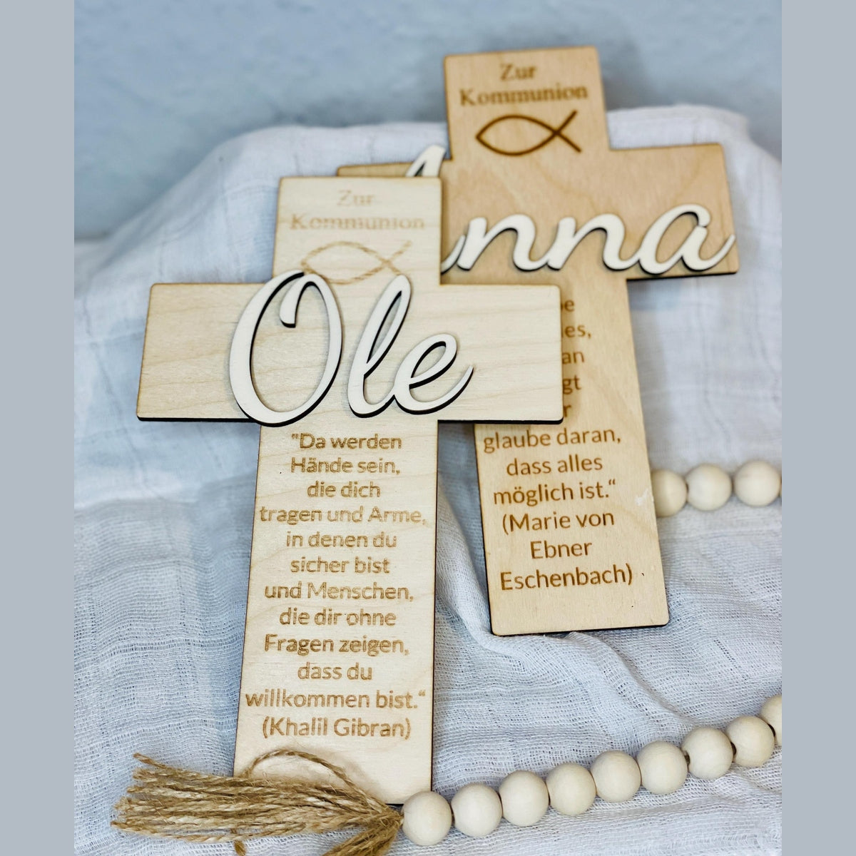 Christliches Geschenk zur Taufe oder Kommunion Kreuz mit Namen Kreuz Das Glückswerk