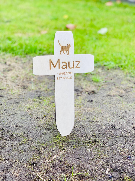 Trauerkreuz für Haustierbestattung – Persönliches Gedenkzeichen für Katze, Hund & Tier