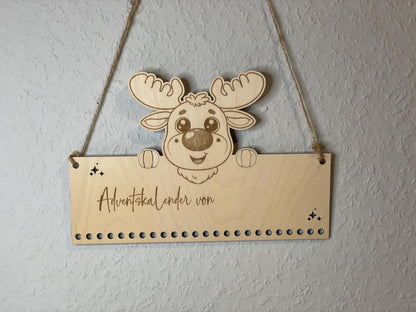 Individualisierter Adventskalender rehntier aus Holz Das Glückswerk