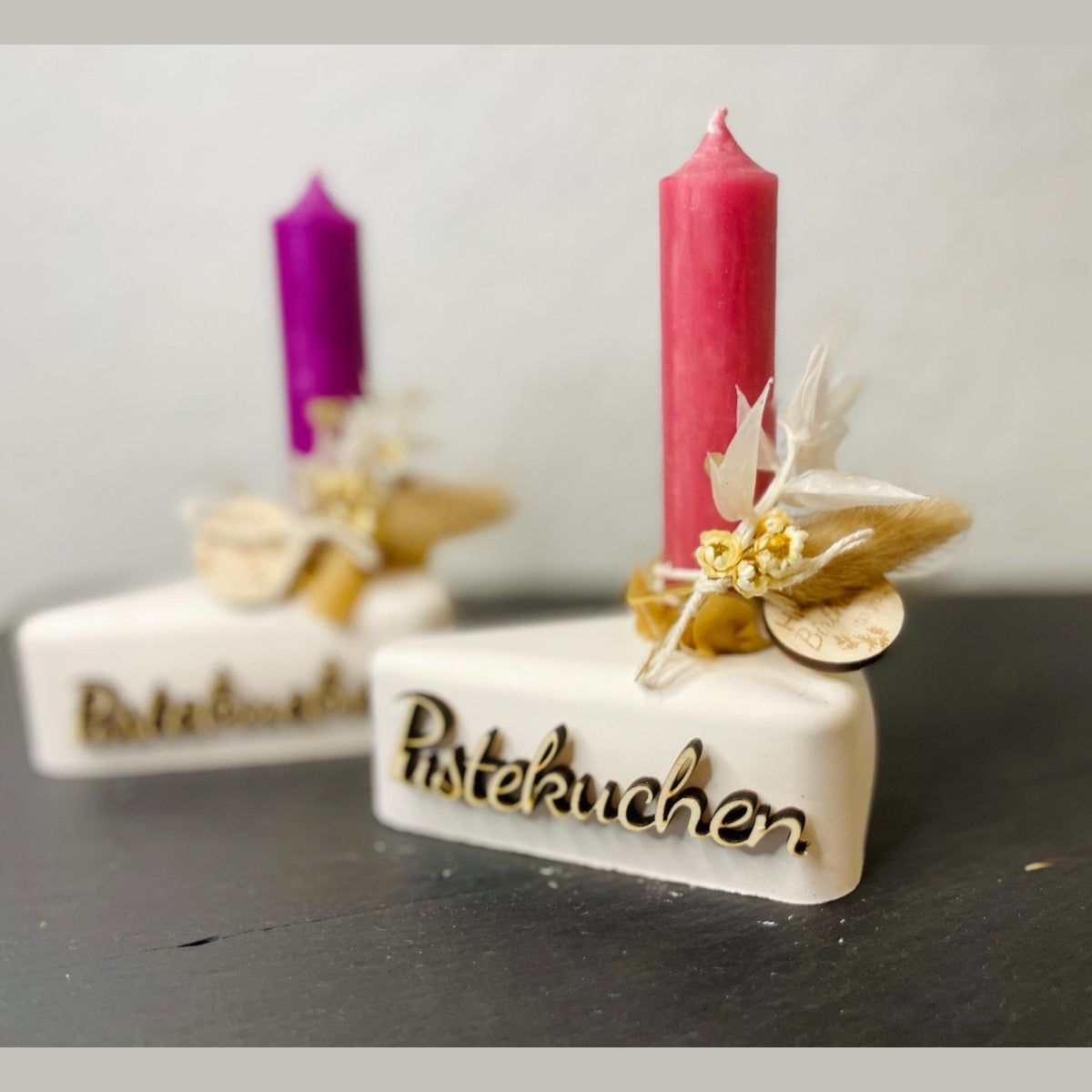 Pustekuchen - Tortenstück mit Holzgravur und Kerze zum Geburtstag Geschenkset Das Glückswerk