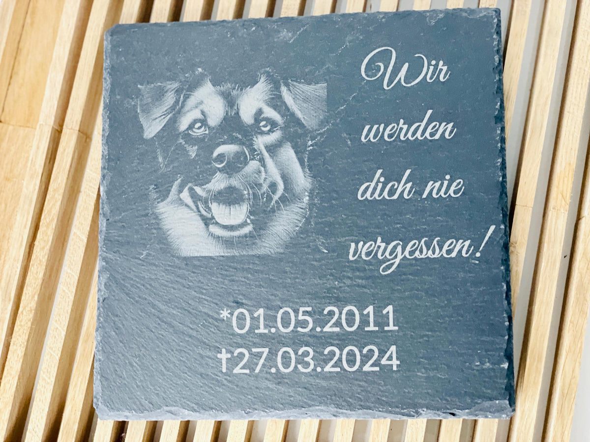 Schiefertafel Grabstein Haustier, Gedenktafel Katze Hund Kaninchen, 20x20cm, DasGlueckswerk, Tierfreunde, Grave Markers & Decoration, schiefer