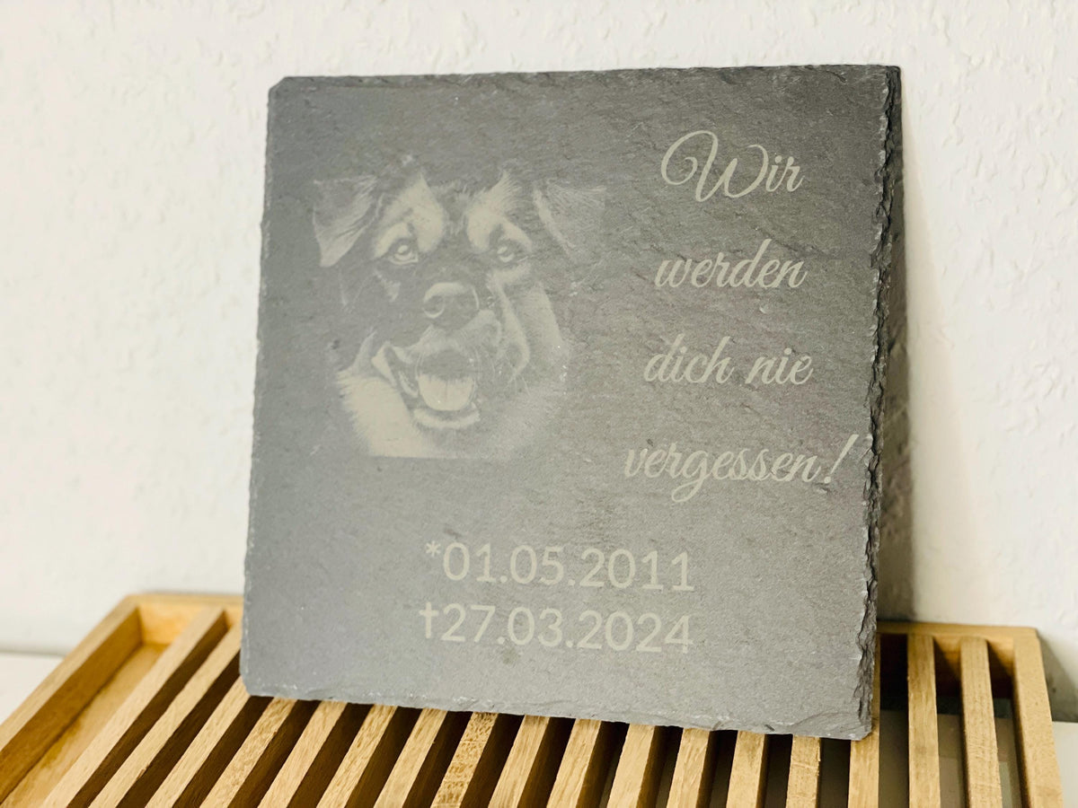 Schiefertafel Grabstein Haustier, Gedenktafel Katze Hund Kaninchen, 20x20cm, DasGlueckswerk, Tierfreunde, Grave Markers & Decoration, schiefer