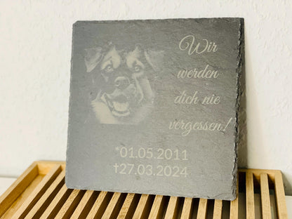 Schiefertafel Grabstein Haustier, Gedenktafel Katze Hund Kaninchen, 20x20cm, DasGlueckswerk, Tierfreunde, Grave Markers & Decoration, schiefer