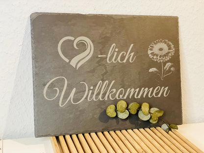 Willkommensschild aus Schiefer, 30x40 cm, mit Gravur für Namen und Spruch, DasGlueckswerk, Dekoration, Door Hangers, schiefer