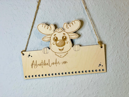 Individualisierter Adventskalender rehntier aus Holz Das Glückswerk