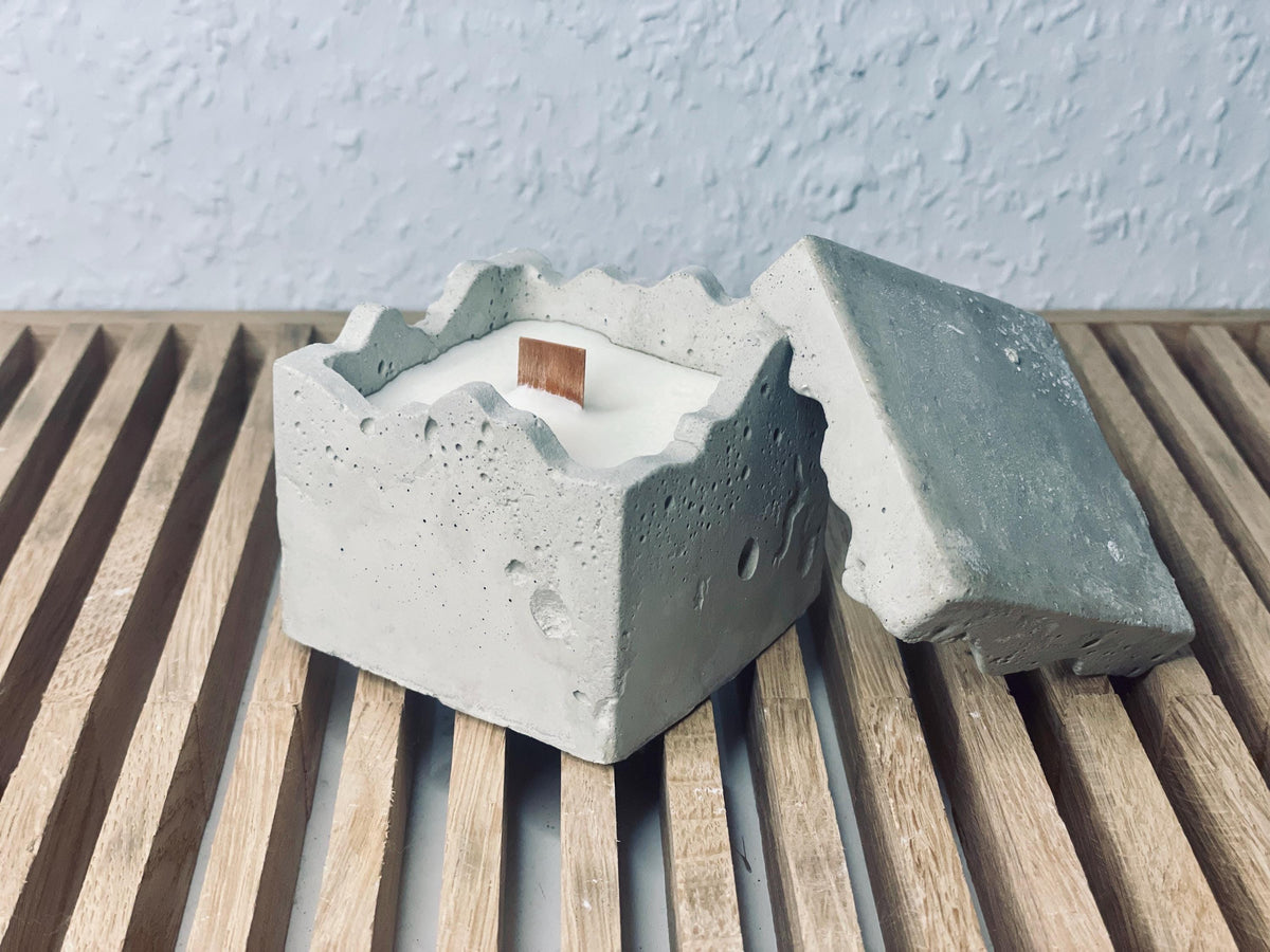 Betonkerze eckig als Geschenkidee zu Hochzeit, Geburtstag oder Muttertag