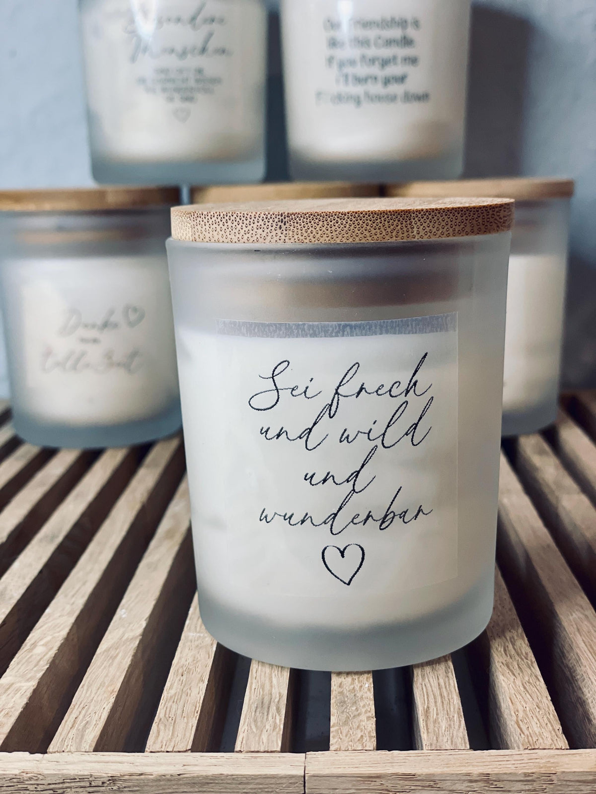 Sojawachskerze sei frech und wild und wunderbar, Glas mit Holzdeckel, Geburtstagsgeschenk, DasGlueckswerk, Geburtstag, Container Candles, Soya