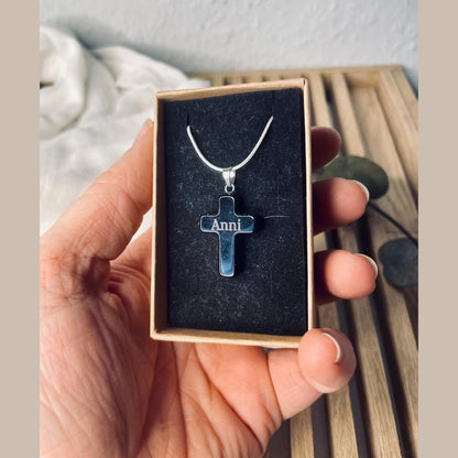 Halskette >> Kreuz << aus Obsidian Edelstein im Schmuckkästchen mit Wunschgravur Kette Das Glückswerk