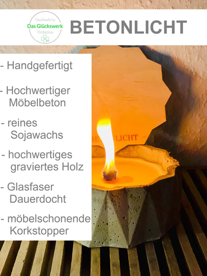 Betonkerze Glückslicht, handgegossen aus Möbelbeton und Sojawachs, Geschenk Hochzeit Geburtstag Jahrestag, DasGlueckswerk, Kerzen aus Beton, Garden Decoration, holz, wachs, Beton, Glasfaser