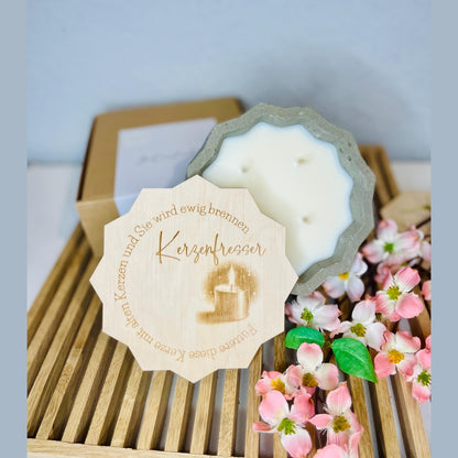 edele Indoor Betonkerze "Kerzenfresser" in Geschenkverpackung kerzenfresser indoor, tischfeuer, schmelzlicht, dauerwachskerze Betonkerze Das Glückswerk
