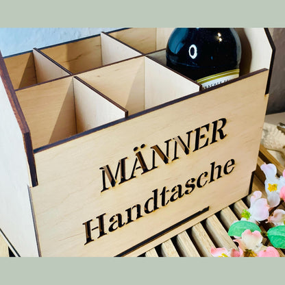 Flaschenträger "Männerhandtasche" aus Holz für 6 Bierflaschen Flaschenträger Das Glückswerk