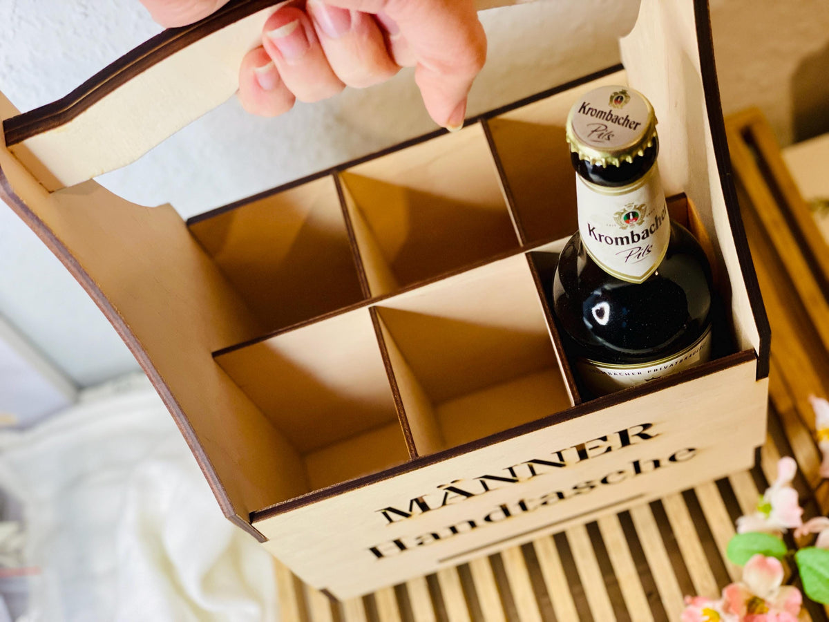 lustiges Geschenk für Männer, Flaschenträger für Grillparty, Flaschenträger für Festivals, Geschenkidee für Männer, Handtasche Flaschenträger, Bier Flaschenträger mit Platz für 6 Flaschen, Flaschenträger Holz für Männer, humor