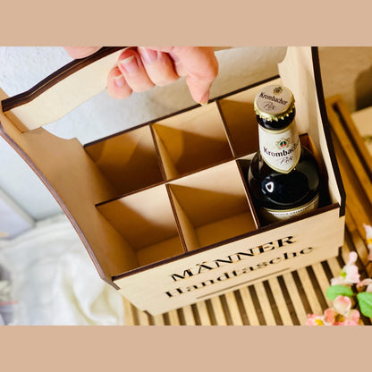 Flaschenträger "Männerhandtasche" aus Holz für 6 Bierflaschen Flaschenträger Das Glückswerk