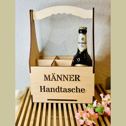 Flaschenträger "Männerhandtasche" aus Holz für 6 Bierflaschen Flaschenträger Das Glückswerk