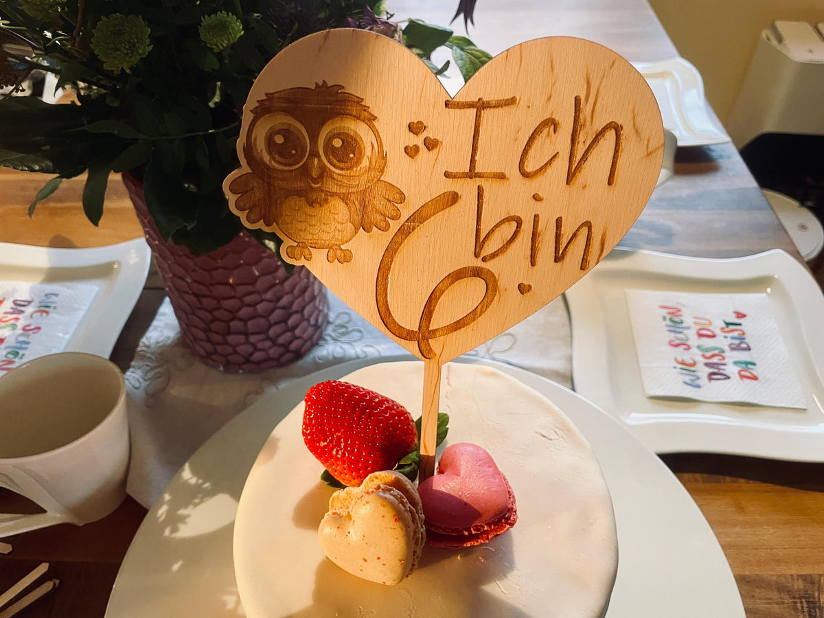 Cake Topper Ich bin Herzform, Holz Tortenaufleger mit Zahl, Kindergeburtstag, DasGlueckswerk, Tierfreunde, Cake Toppers, Holz
