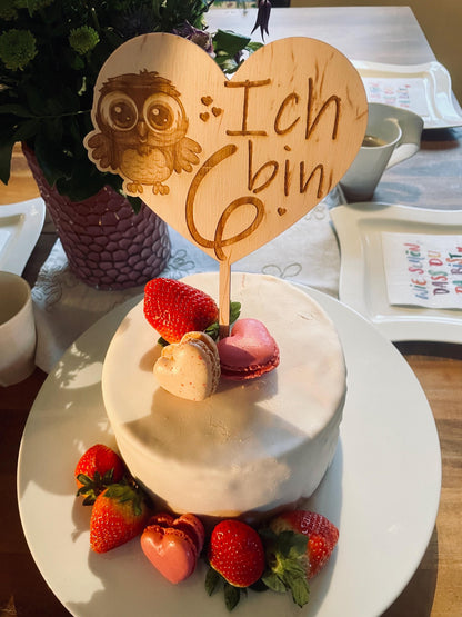 Cake Topper Ich bin Herzform, Holz Tortenaufleger mit Zahl, Kindergeburtstag, DasGlueckswerk, Tierfreunde, Cake Toppers, Holz