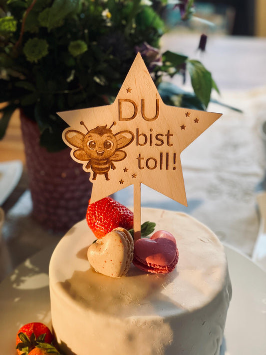 Cake Topper für die Geburtstorte für Kinder – Wunsch-Tier in Sternform mit „Du bist toll“