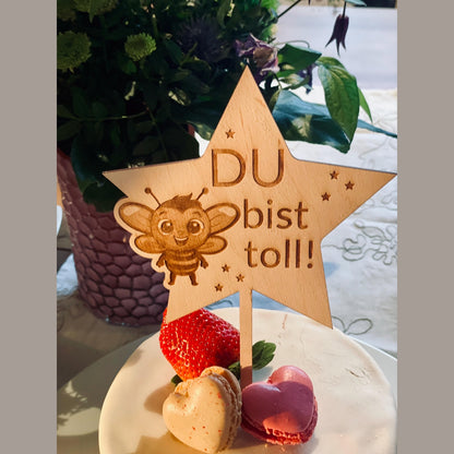 Cake Topper für die Geburtstorte für Kinder – Wunsch-Tier in Sternform mit „Du bist toll“ cake Topper Das Glückswerk