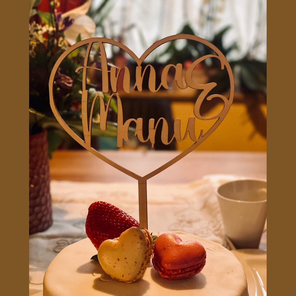 personalisierter Cake topper mit zwei namen aus Holz oder Acrylglas für die Hochzeitstorte cake Topper Das Glückswerk