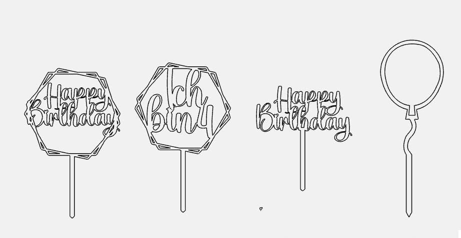 Cake Topper SVG Geburtstag, Laserdatei Tortendekoration, Diodenlaser Sperrholz 3mm, DasGlueckswerk, Digitale Laserdateien, Cake Toppers, 