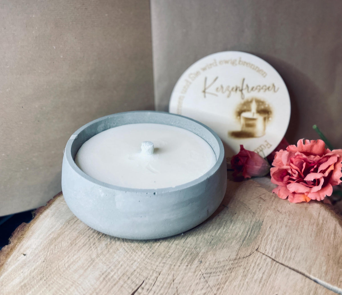 Betonkerze Kerzenfresser Outdoor, 18x5cm für Wachsreste, Terrasse Balkon Garten Deko, DasGlueckswerk, Kerzen aus Beton, Container Candles, holz, wachs, Beton, Glasfaser