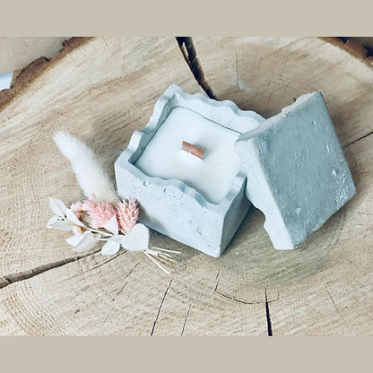 Betonkerze-Rustikale edele Kerze zum verschenke indoor-kerze mit holzdocht eckig Kerzenfresser Betonkerze Das Glückswerk