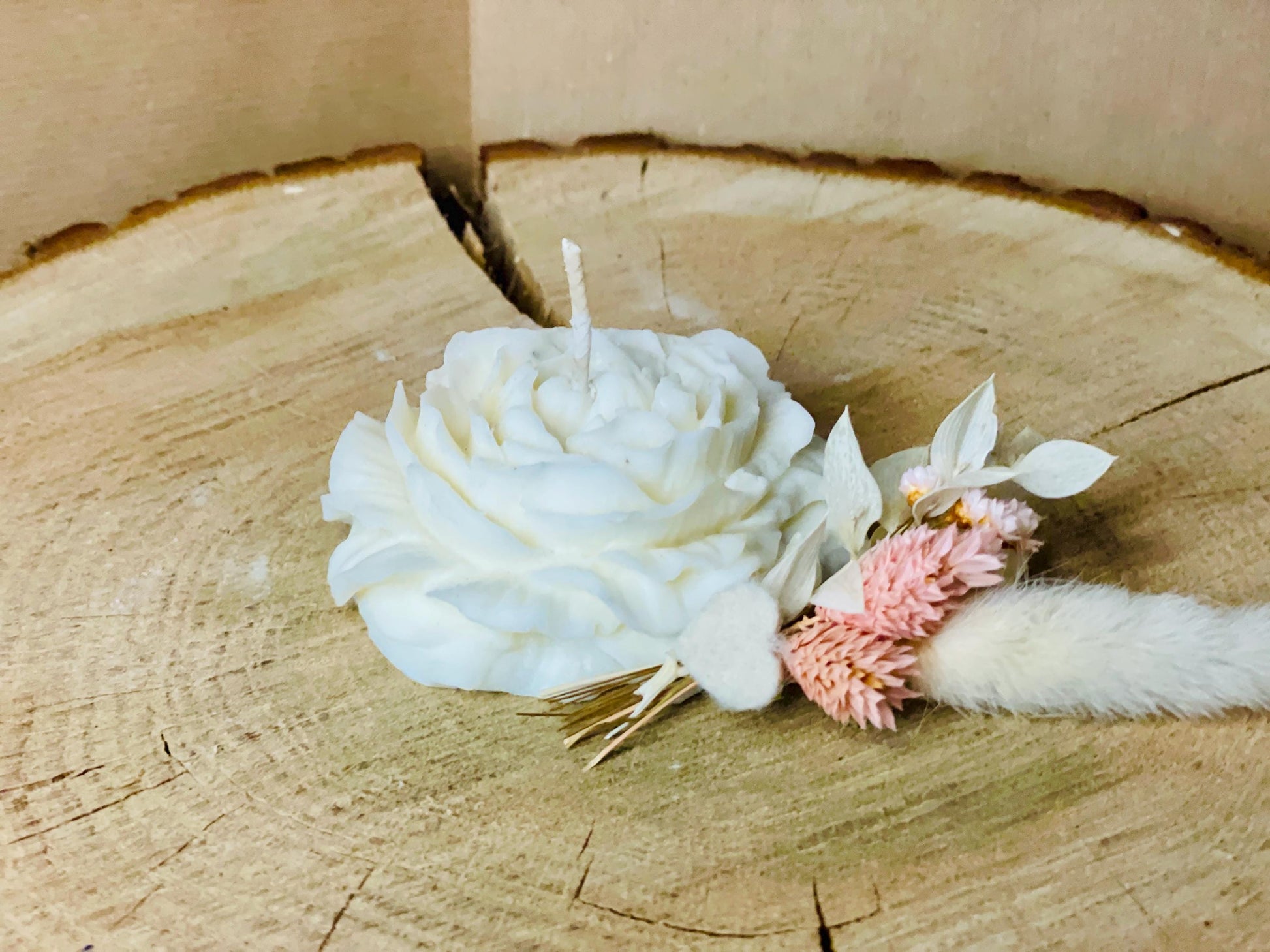 Rosenkerze groß 18 cm, Holzdocht, handgegossen aus Sojawachs, Deko Wohnzimmer, DasGlueckswerk, Dekoration, Taper Candles, Soya