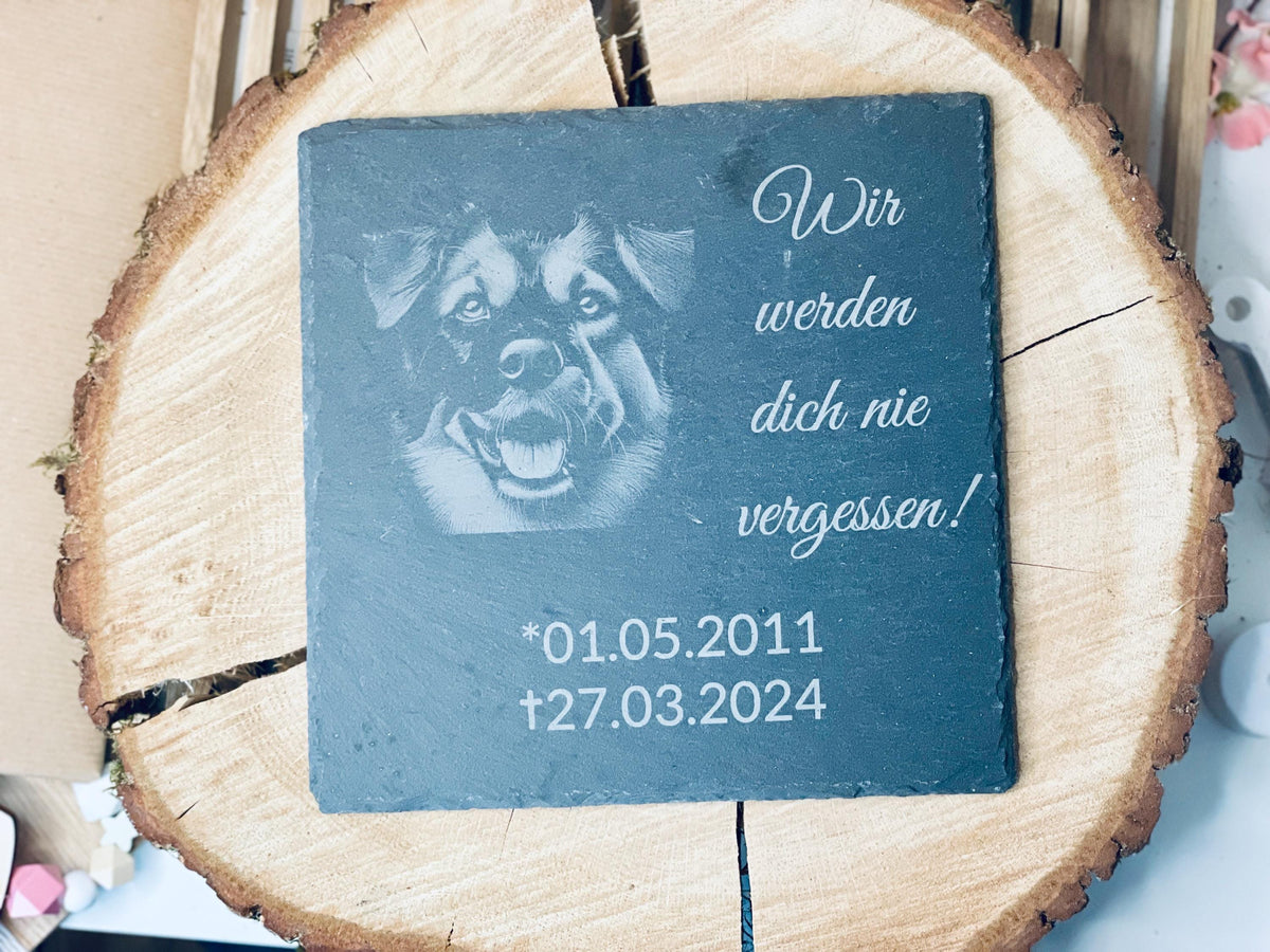 Schiefertafel Grabstein Haustier, Gedenktafel Katze Hund Kaninchen, 20x20cm, DasGlueckswerk, Tierfreunde, Grave Markers & Decoration, schiefer