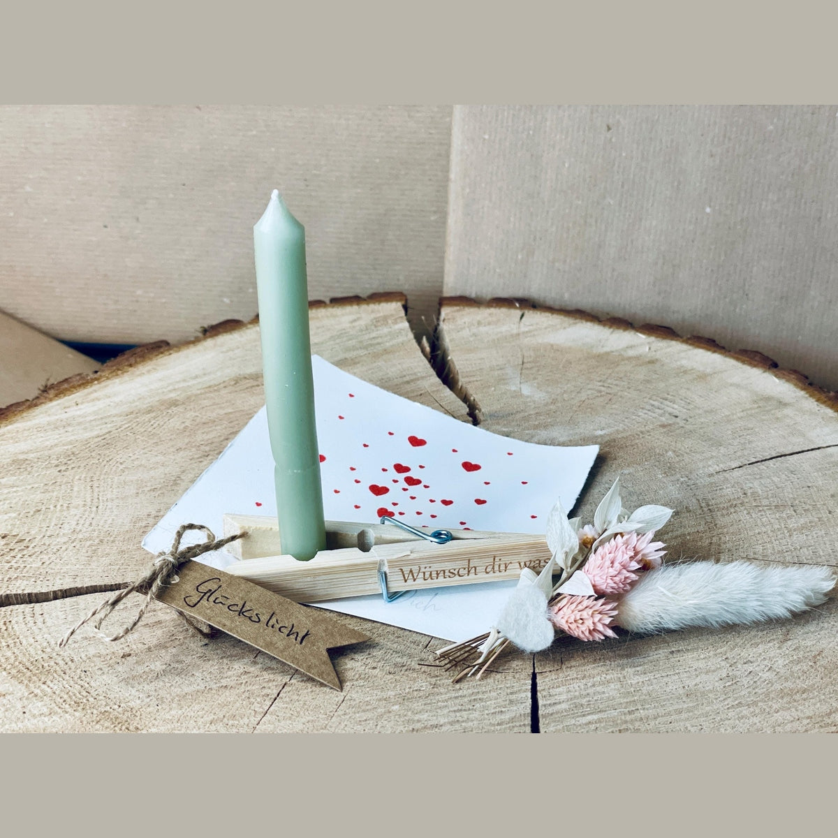 Wünsch dir was geschenkset mit Wäscheklammer Geburtstagskerze Das Glückswerk