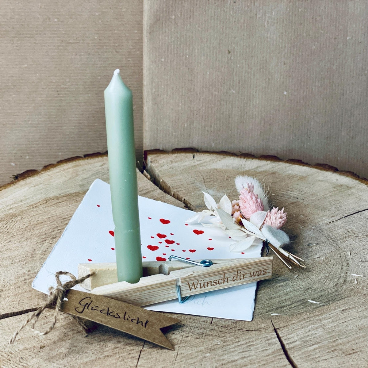Wünsch dir was geschenkset mit Wäscheklammer Geburtstagskerze Das Glückswerk