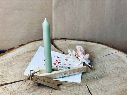 Geburtstagskerze Wäscheklammer Set, Wunsch dir was Aufschrift, kleines Geschenk zum Geburtstag, DasGlueckswerk, Personalisierte Geschenk, Greeting Cards, holz