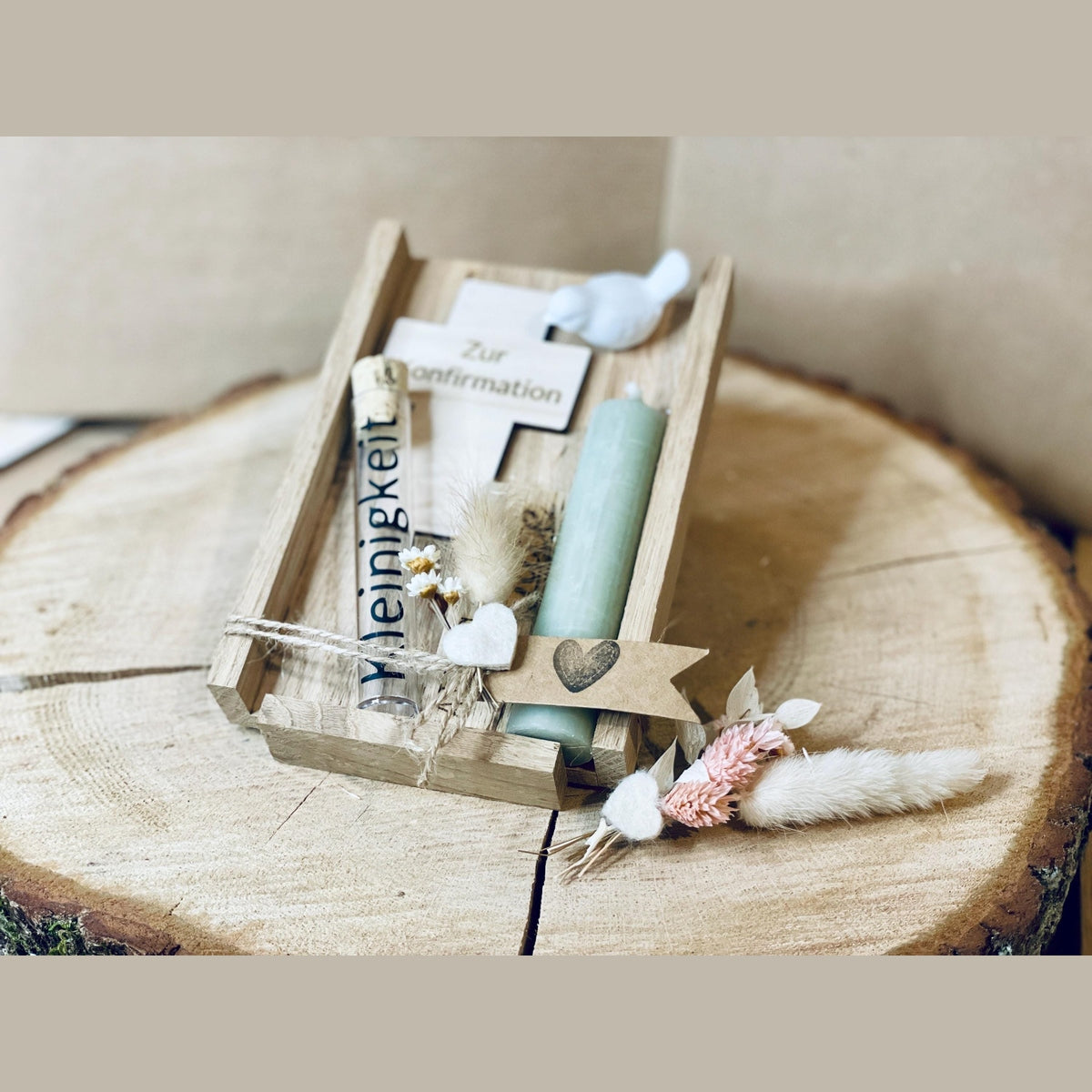 Geldgeschenk zur Jugendweihe mit Kerze, Holzkreuz mit Gravur und Symbol Boot, Taube oder Fisch aus raysin HANDMADE Geschenkset Das Glückswerk