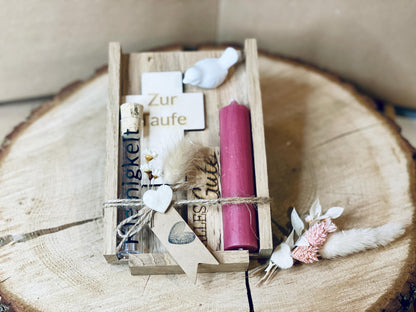 Taufgeschenk Set Kreuz Kerze, Reagenzglas wählbar, personalisiert mit Gravur, DasGlueckswerk, Geburt & Baby, Greeting Cards, holz, raysin, wachs