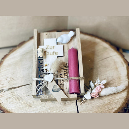 Geldgeschenk zur Jugendweihe mit Kerze, Holzkreuz mit Gravur und Symbol Boot, Taube oder Fisch aus raysin HANDMADE Geschenkset Das Glückswerk