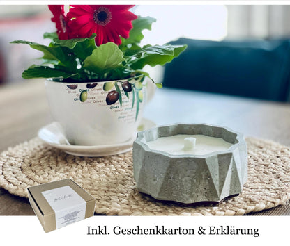 Betonkerze grau mit Glasfaser-Dauerdocht, Ansicht von oben