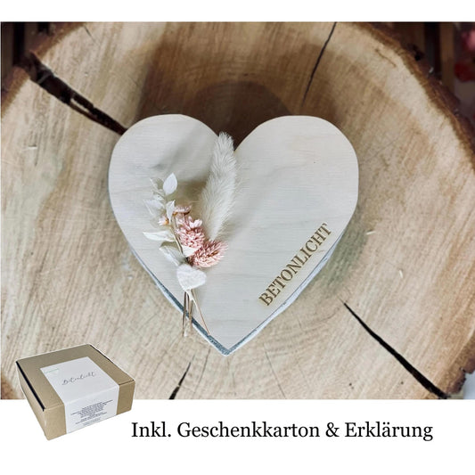 Betonkerze - Rustikale schlichte edele Kerze in Herz form zum verschenken Outdoor Garten Balkon Terassen Kerze oder Indoor Kerze Schmelzfeu Betonkerze Das Glückswerk