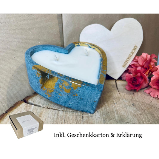 Betonkerze “BLACK&GOLD“ Sonderedition in Herzform mit graviertem Holzdeckel und Verpackung, schwarz goldene Outdoor-Kerze oder Indoor-Kerze Betonkerze Das Glückswerk
